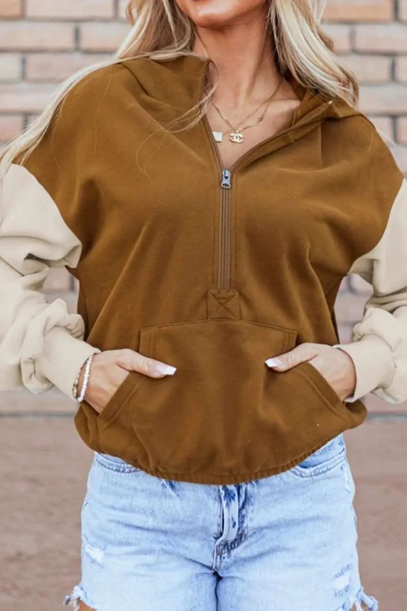 Contrast Half Zip Long Sleeve Hoodie - Love Salve